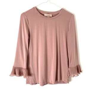 Philosophy Republic Dusty Rose Pleated Cuff Long Sleeve Top Semi-Sheer Blouse